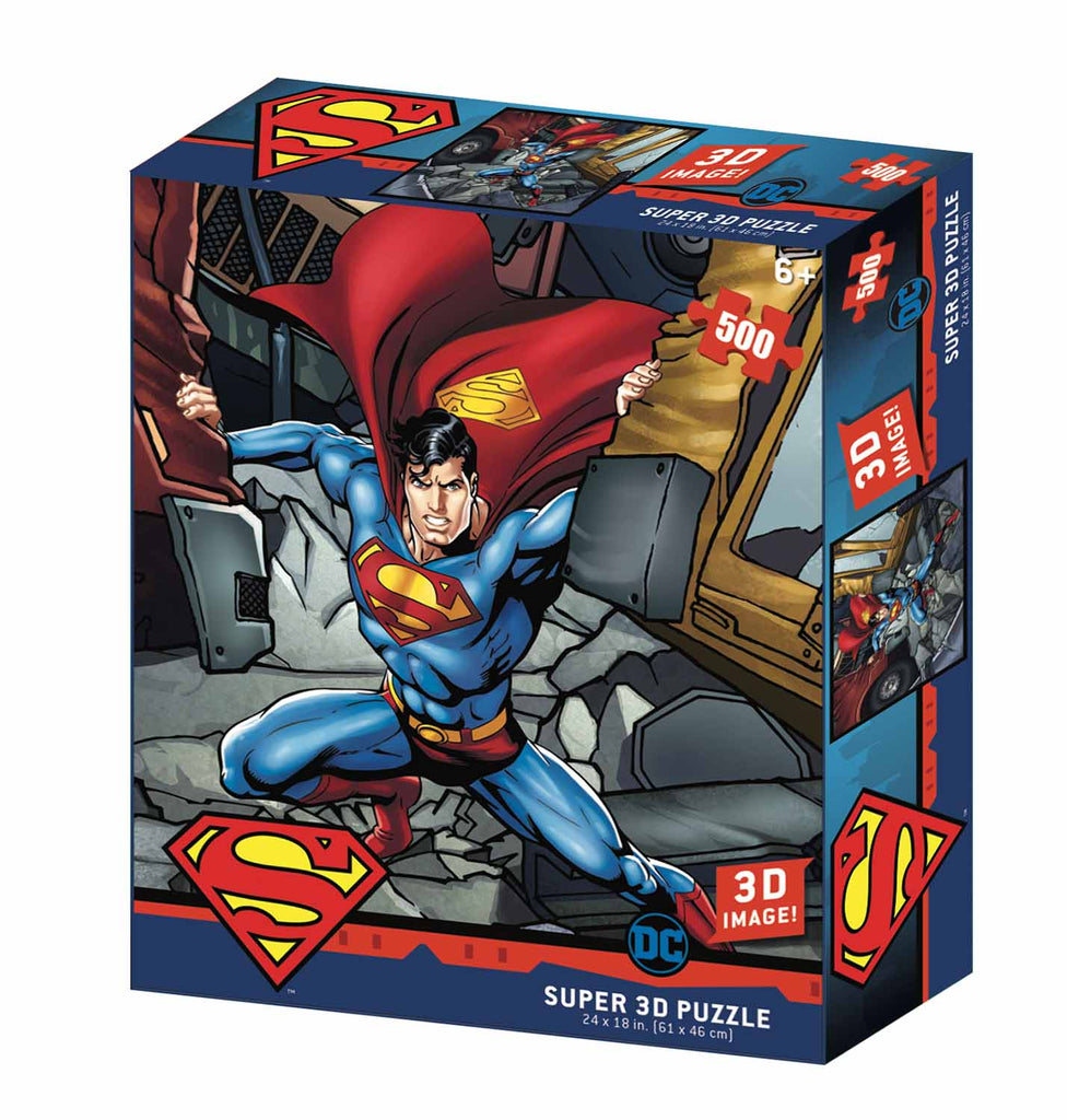 Unleash the power of Superman with this DC Comics-themed 3D puzzle box. With 500 pieces, it showcases an image of Superman in a dynamic pose, highlighting his iconic strength. Perfect for fans eager to piece together their hero in action!