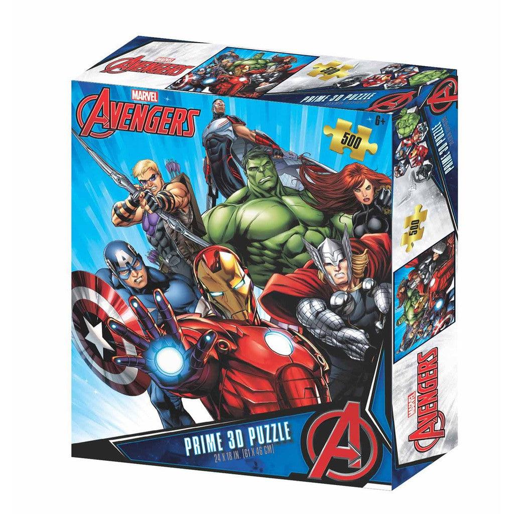 Discover the Marvel Avengers 500-piece 3D puzzle by Prime 3D, featuring Iron Man, Captain America, Thor, Hulk, and more. This captivating puzzle brings your favorite heroes to life in stunning detail.