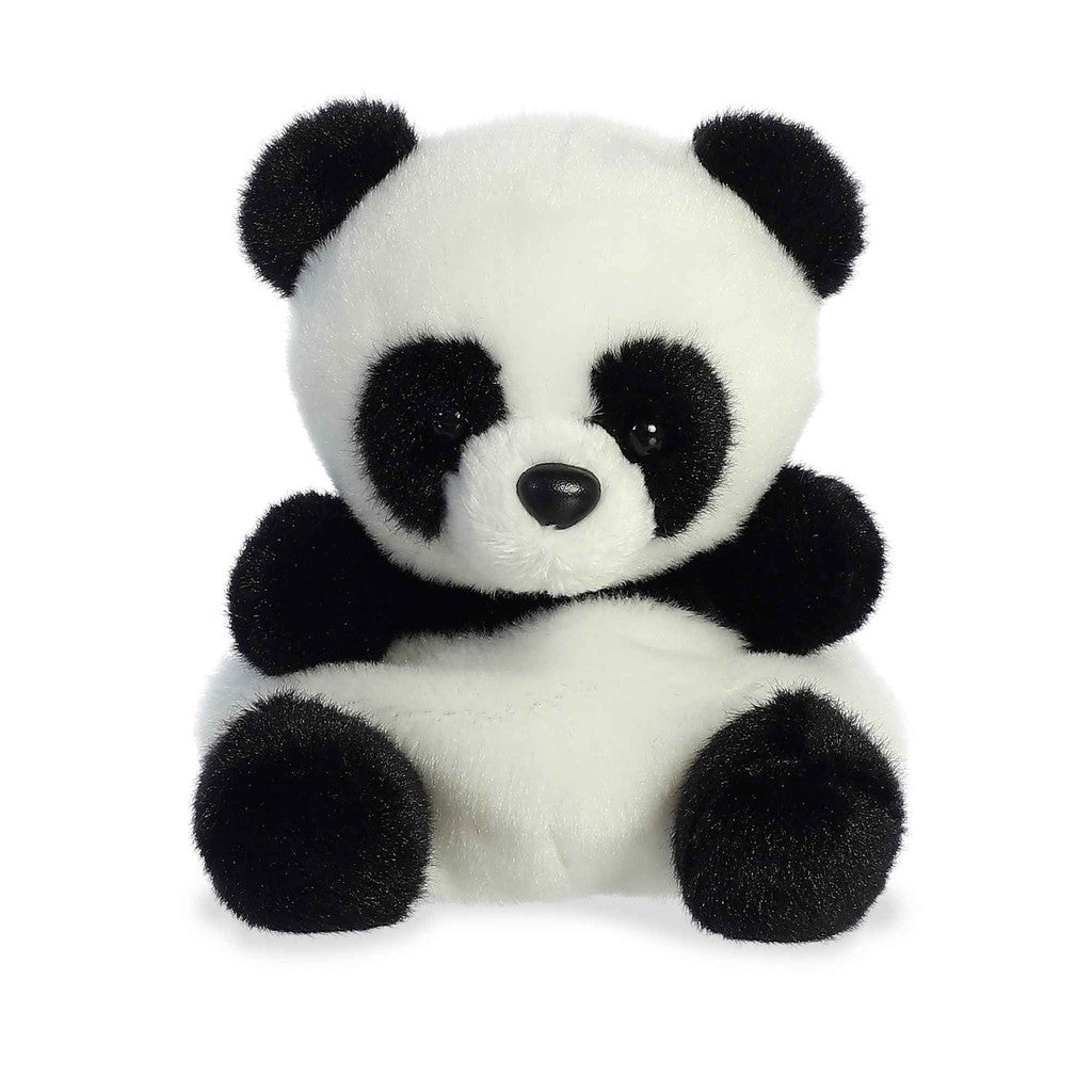 This Bamboo Panda, part of the Palm Pals Collection, is a plush bear toy with soft black and white fur, sitting and facing forward.