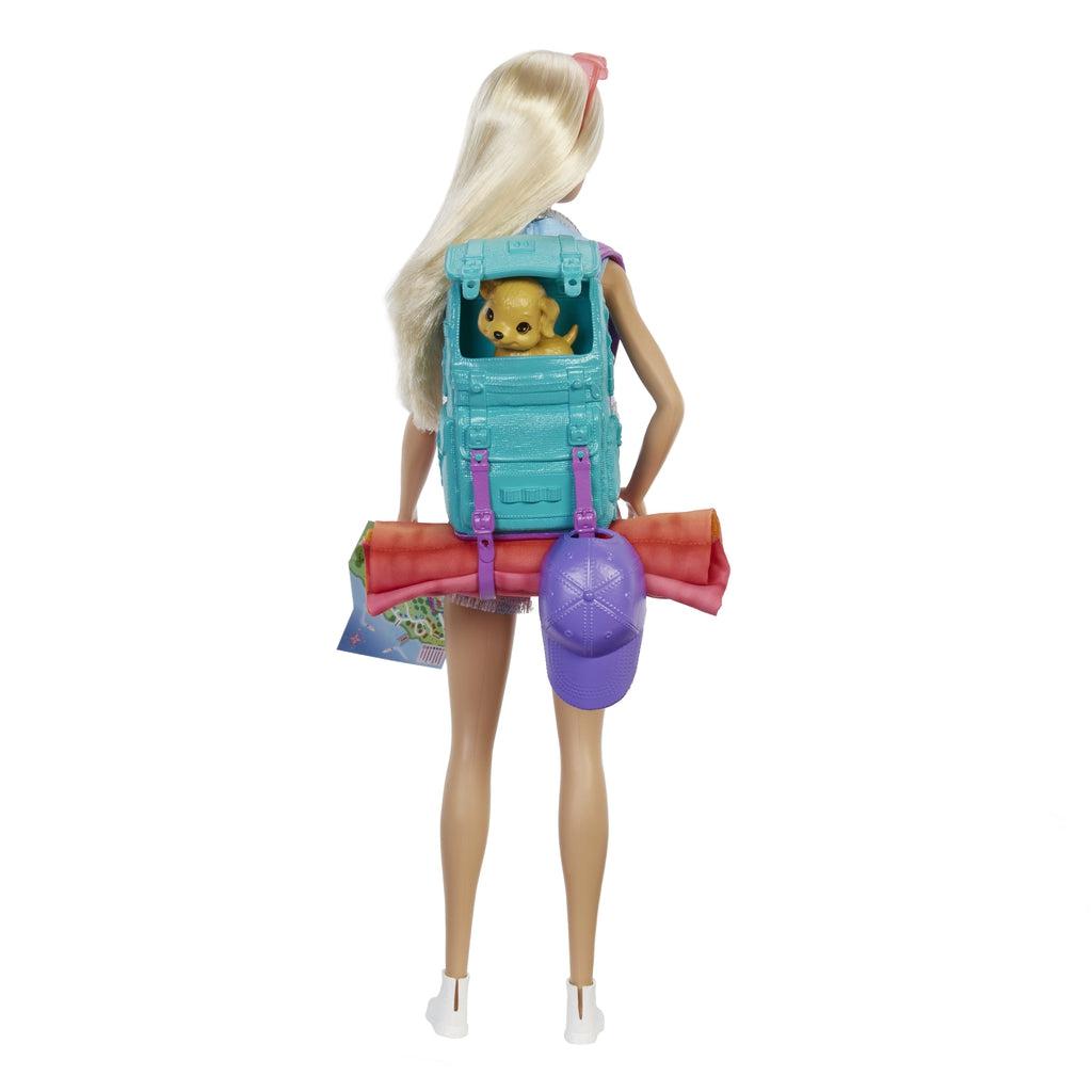 In Barbie's backpack, it can open up to store her dog inside for easy travel.