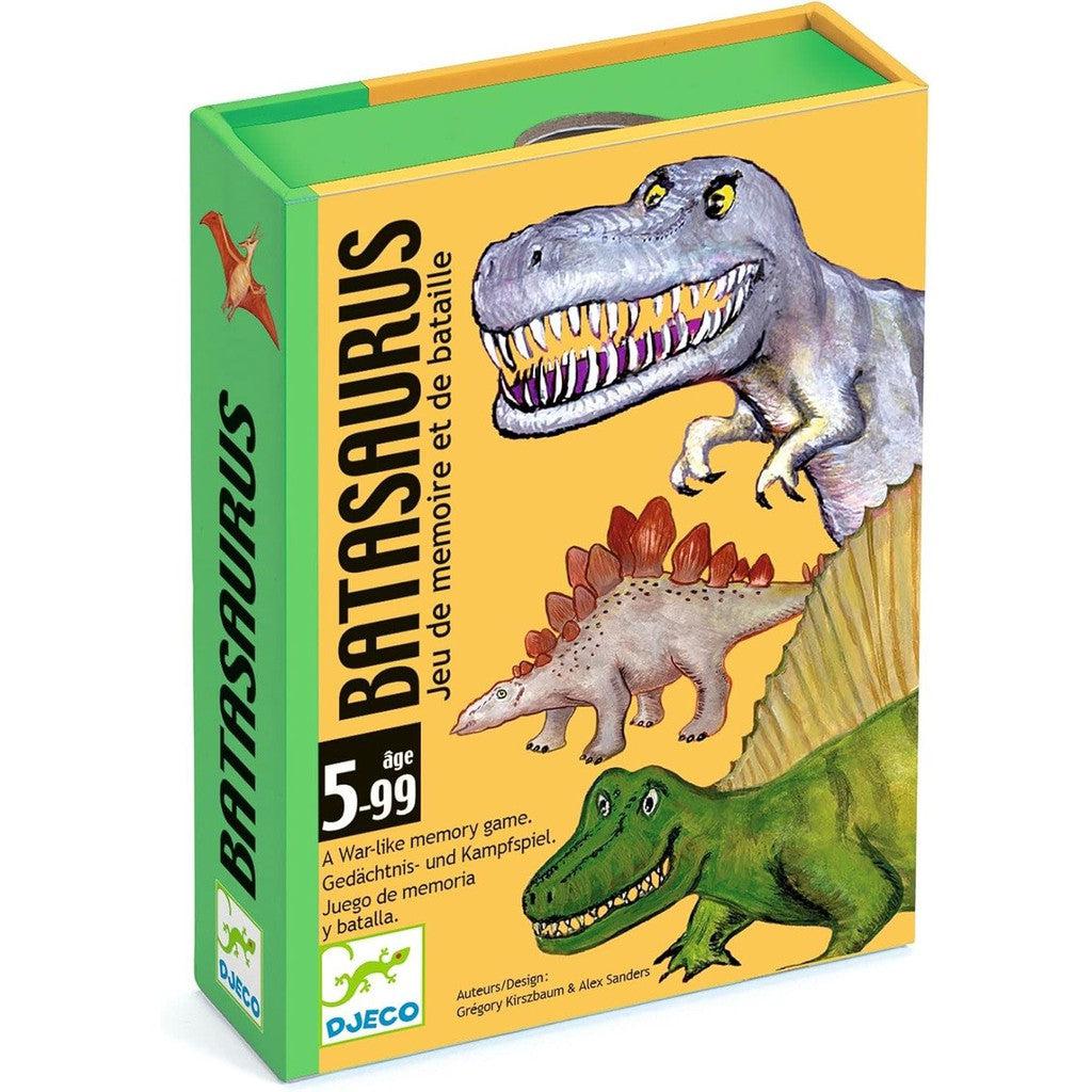 Batasaurus by Djeco in a yellow and green box featuring three different dinosaurs on the front