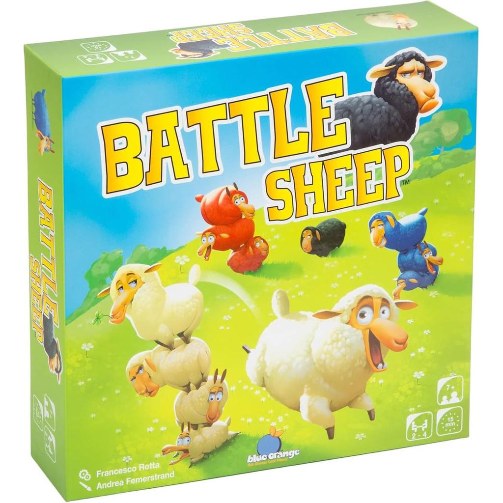 The box of the Battle Sheep Game showcases cartoon sheep in various colors against a lush green field, exemplifying Blue Orange Games' signature style in Toys &amp; Games.