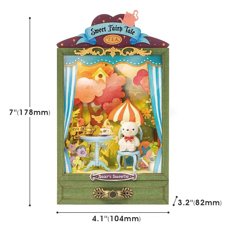 Dimentions of Bear's Sweetie are 7 inches by 4.1 inches by 3.2 inches