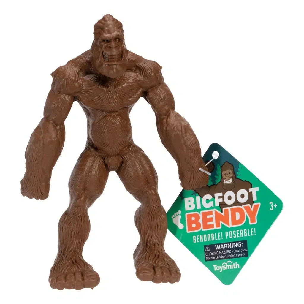 Bigfoot Bendy, the ultimate Bigfoot toy, features bendable limbs for endless poses. A green tag highlights its flexibility, making it a perfect choice for sensory stimulators and imaginative play.