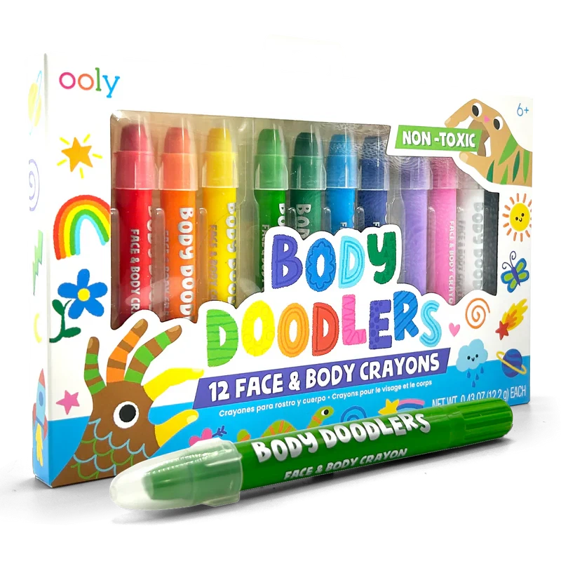 Ooly Body Doodlers with one of the crayons in front of the box