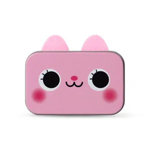 Pink tin with cute cartoon cat face and felt cat ears