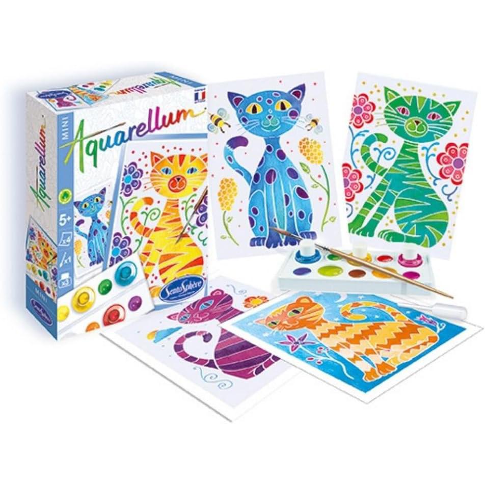 The Sentosphère Aquarellum Mini Cats watercolor set, available in the Toys &amp; Games section on Amazon.com, features colorful cat illustrations, a paint palette, brush, and vibrant paints. Perfect for budding artists aged 5 and up.