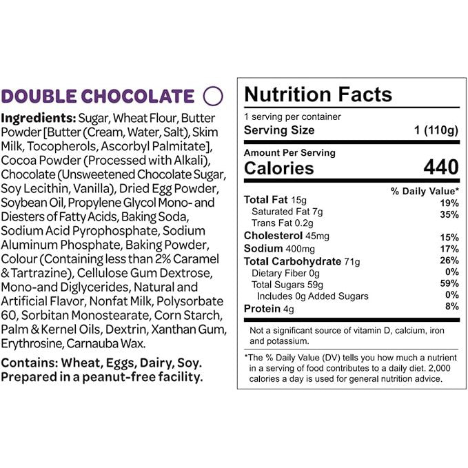 Ingredients and Nutrition Facts in insta cake