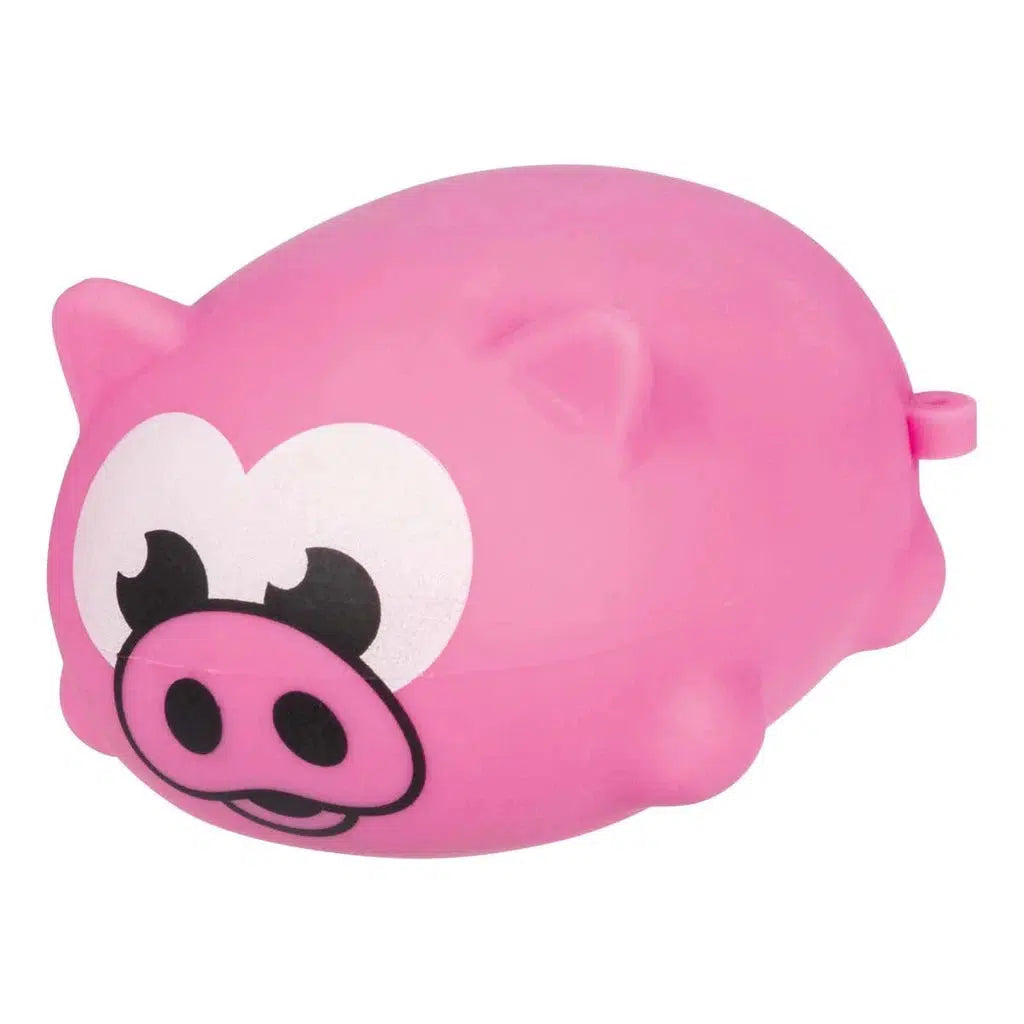 A delightful pink rubber toy shaped like a round pig, this squishy animal ball features big eyes and a smiling face, perfect for children's toys or as stress relief balls.