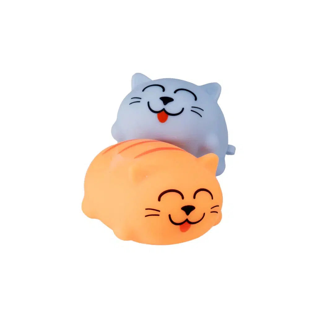 Two Chubby Kitties, one orange with stripes and the other gray, both smiling on a white background. These adorable toys from Toysmith double as stress relief squish balls, bringing fun and relaxation to your day.