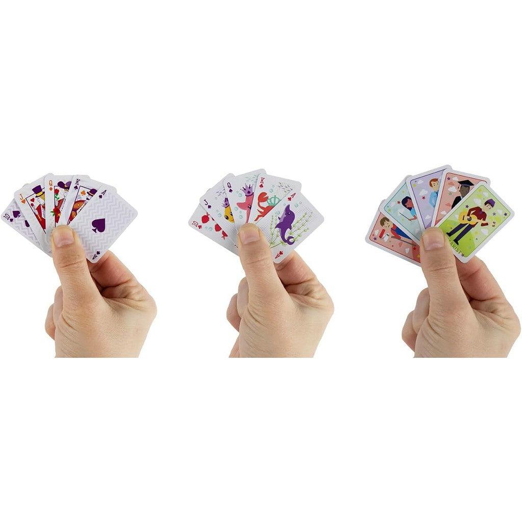 Hands holding cards to show how small they are