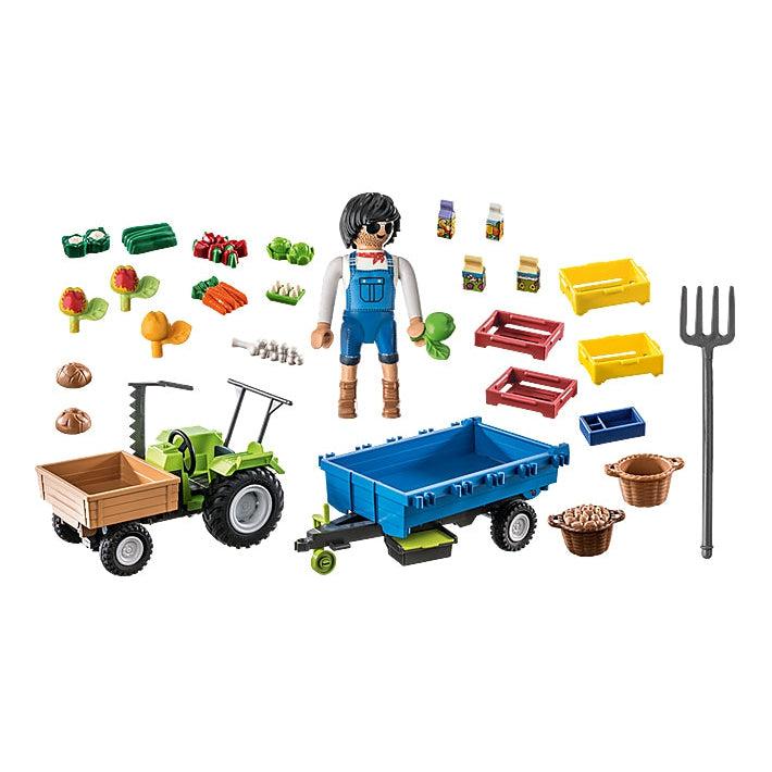Playmobil Country Harvester Tractor With Trailer Building Set