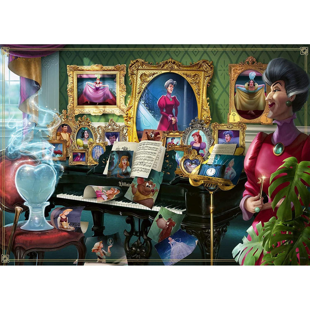 Image of puzzle | Lady Tremaine looks over a room containing a piano and portraits of scences from Disney's Cinderella movie 