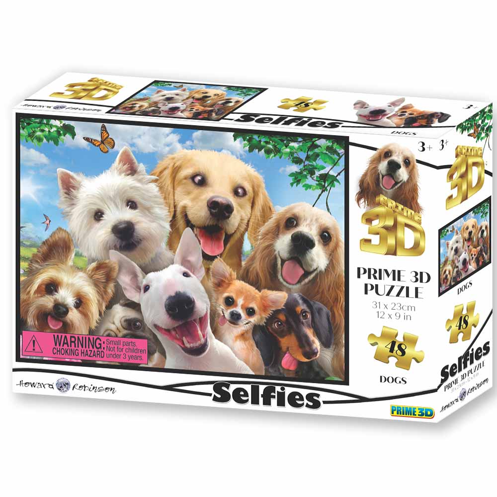 This 3D puzzle box from Prime 3D Ltd features playful cartoon-style dogs taking a charming dog selfie. With small parts included, it's perfect for ages 3 and up. 