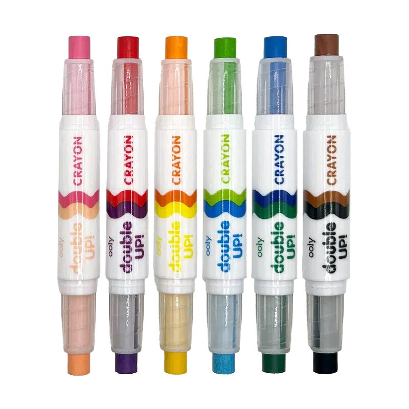 double up crayons, six crayons with 12 colors - one on each side