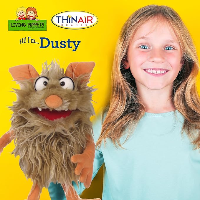 Girl holding Dusty puppet