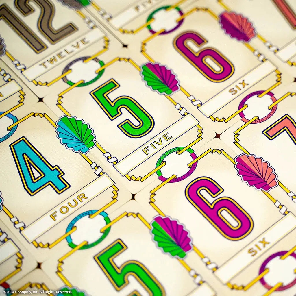 Close-up of colorful, numbered bingo cards showcasing decorative designs and numbers from four to twelve. These vibrant cards evoke the thrill of a strategic card game, where each Flip 7 awaits discovery amidst the playful patterns.