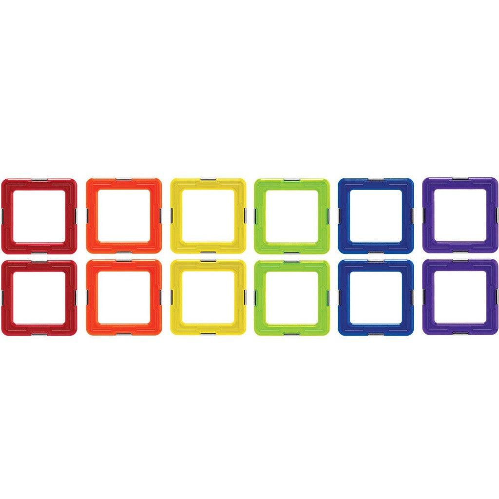 12 rainbow-colored squares that are magnetic for building