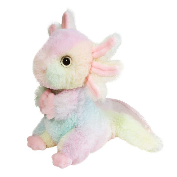 Meet your new plush friend, the Mini Soft Axolotl, featuring a delightful blend of pastel colors in pink, blue, yellow, and white.