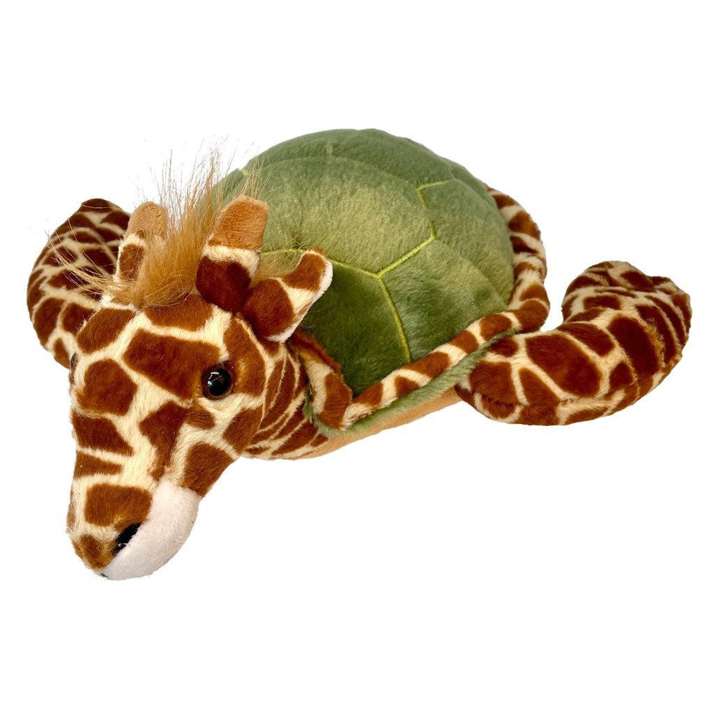 The Randimals plush toy showcases a unique blend of diversity, featuring a giraffe head and turtle shell with giraffe-patterned legs, celebrating inclusivity through its imaginative design.