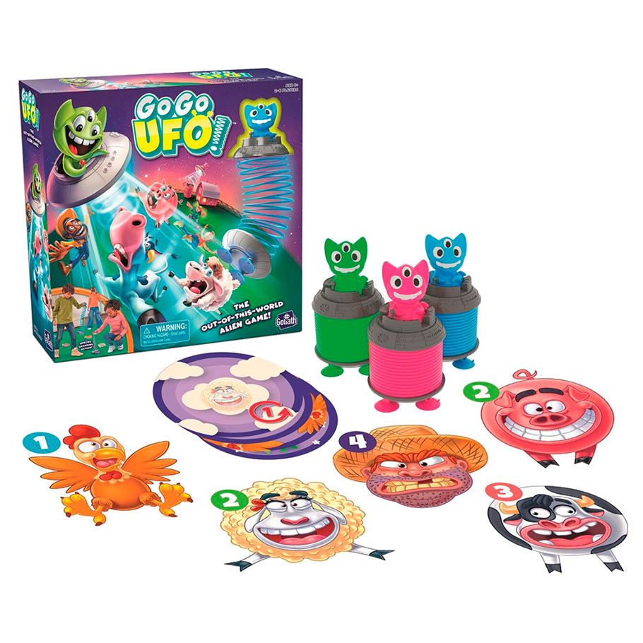 Go Go UFO box and the components of the game