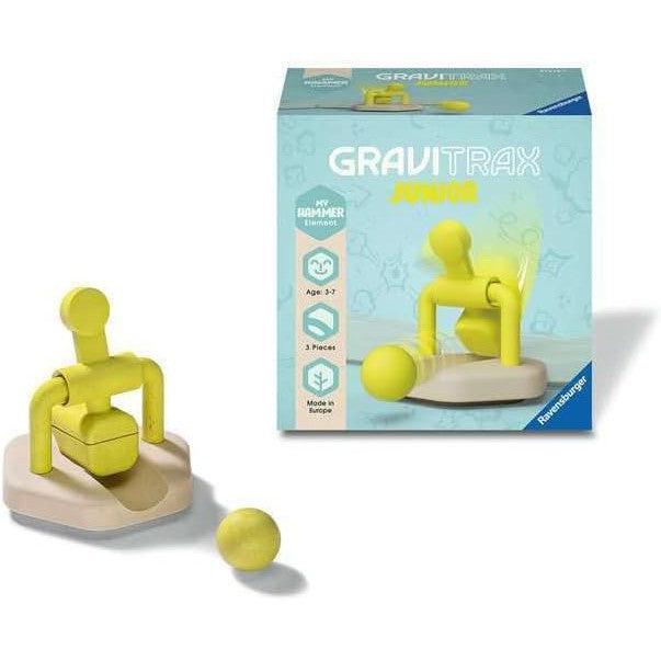 Discover the Gravitrax Junior Hammer toy. Perfect for ages 3-7, this set includes a yellow hammer figure on a beige base and a yellow ball. It's an exciting introduction to marble run adventures for young builders.