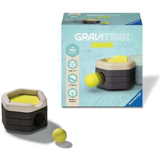 The GraviTrax JUNIOR toy set is a thrilling Marble Run adventure, featuring a ball in a box and a hexagonal trap element. Made by Ravensburger, this engaging STEM Toy is perfect for sparking creativity and learning in children aged 3 and up.