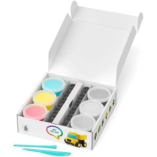 This Hey Clay Construction Vehicles set is perfect for Arts &amp; Crafts enthusiasts, featuring a box of modeling clay with six colorful containers and two plastic sculpting tools. Ideal for kids' Toys &amp; Games collections, it sparks creativity and fun.