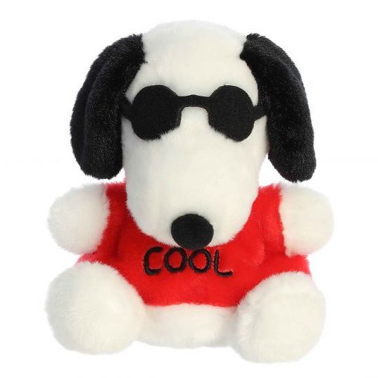 Joe Cool Palm Pals plush. Snoopy wearing red tshirt and sunglasses