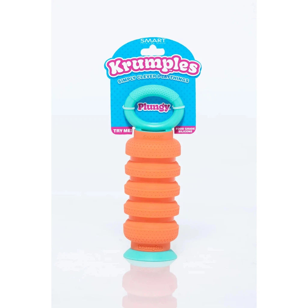 Orange Krumples fidget labeled Plungy