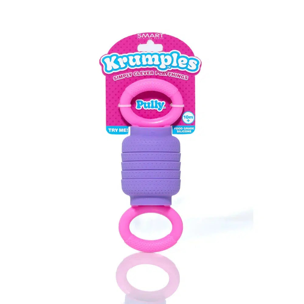 Purple Krumples fidget labeled Pully