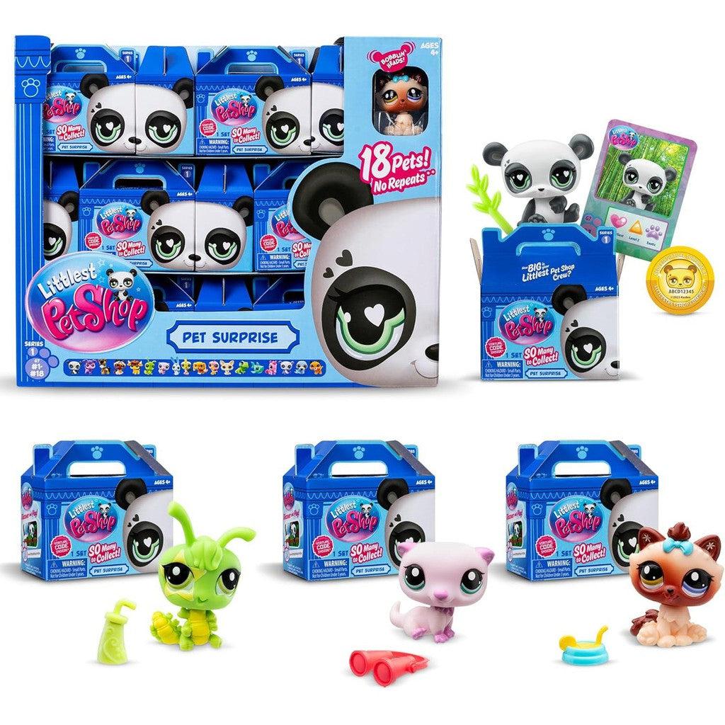 Littlest Pet Shop Pet Surprise features four different animals next to their boxes