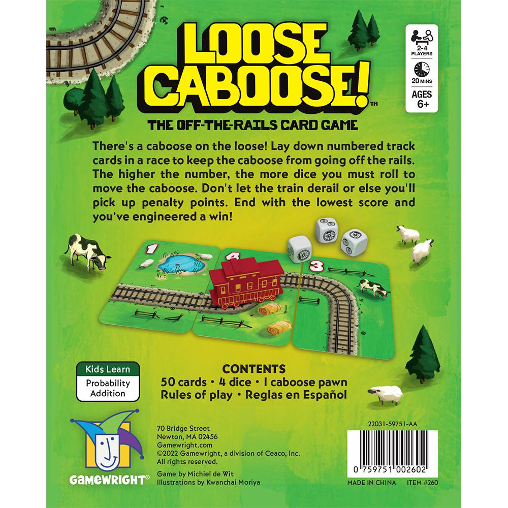 Image of the back of the box. It gives information such as a quick description of the game and its contents.