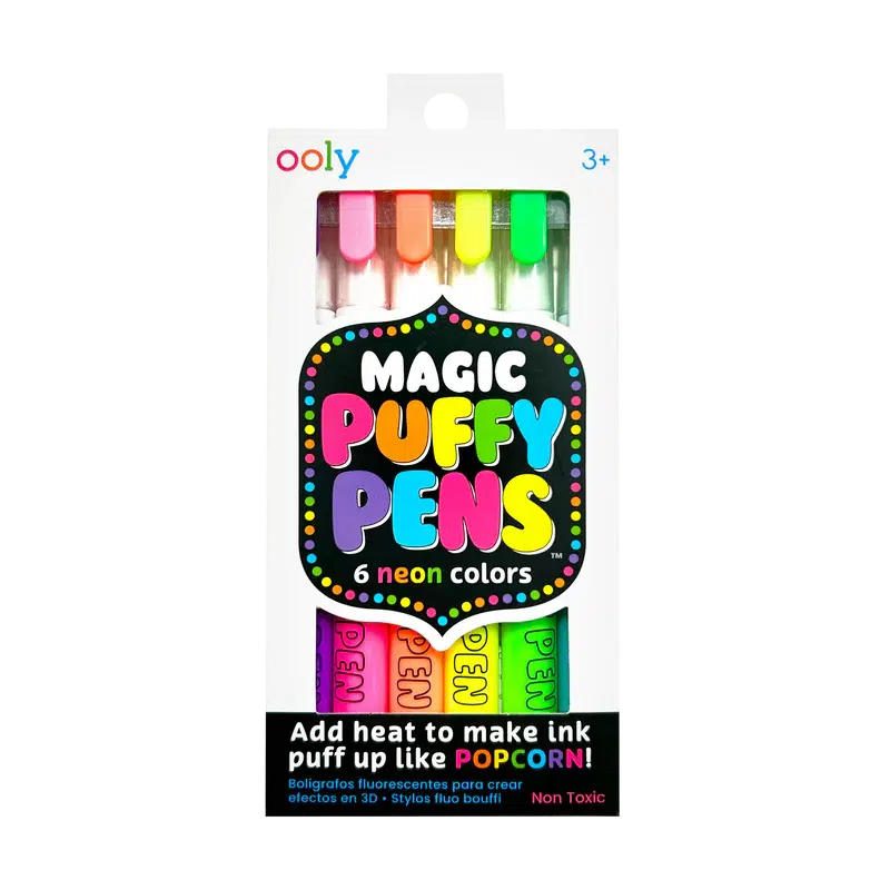 Magic Puffy Pens by Ooly comes in six colors. Add heat to make the ink puff up like popcorn