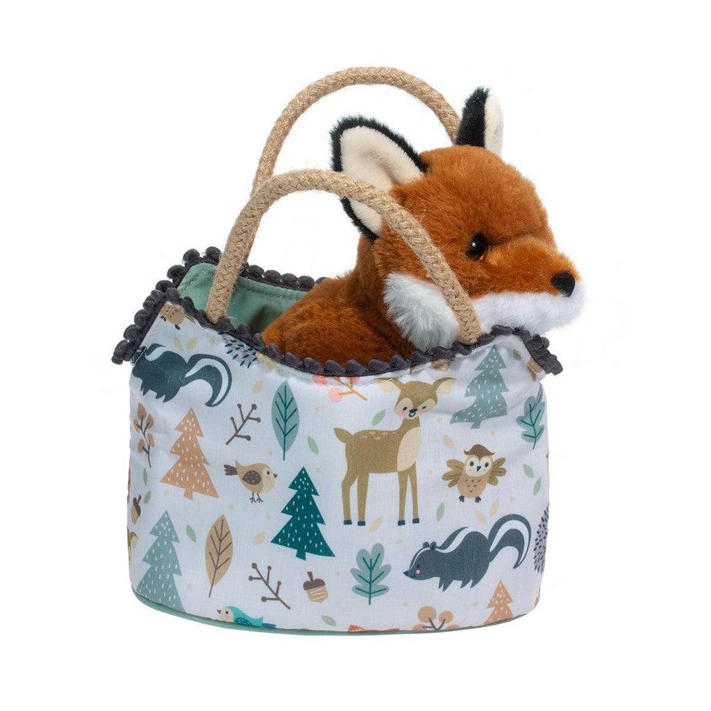 A plush Red Fox toy nestles inside the Magical Forest Sassy Pet Sak, featuring rope handles and delightful woodland animal designs.