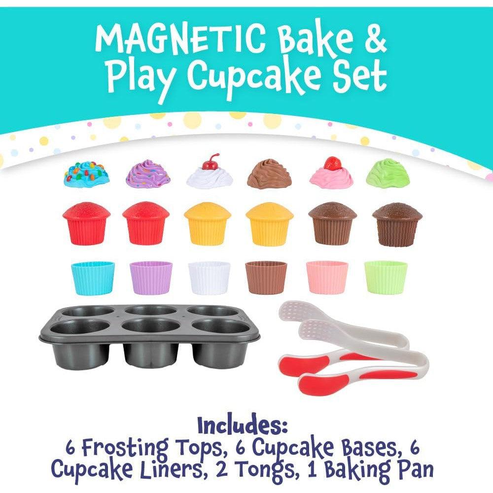 Cupcake Toy Set: Magnetic Bake &amp; Play Cupcake Set with frosting tops, cupcake bases, liners, tongs, and baking pan for delightful Bakery Pretend Play.