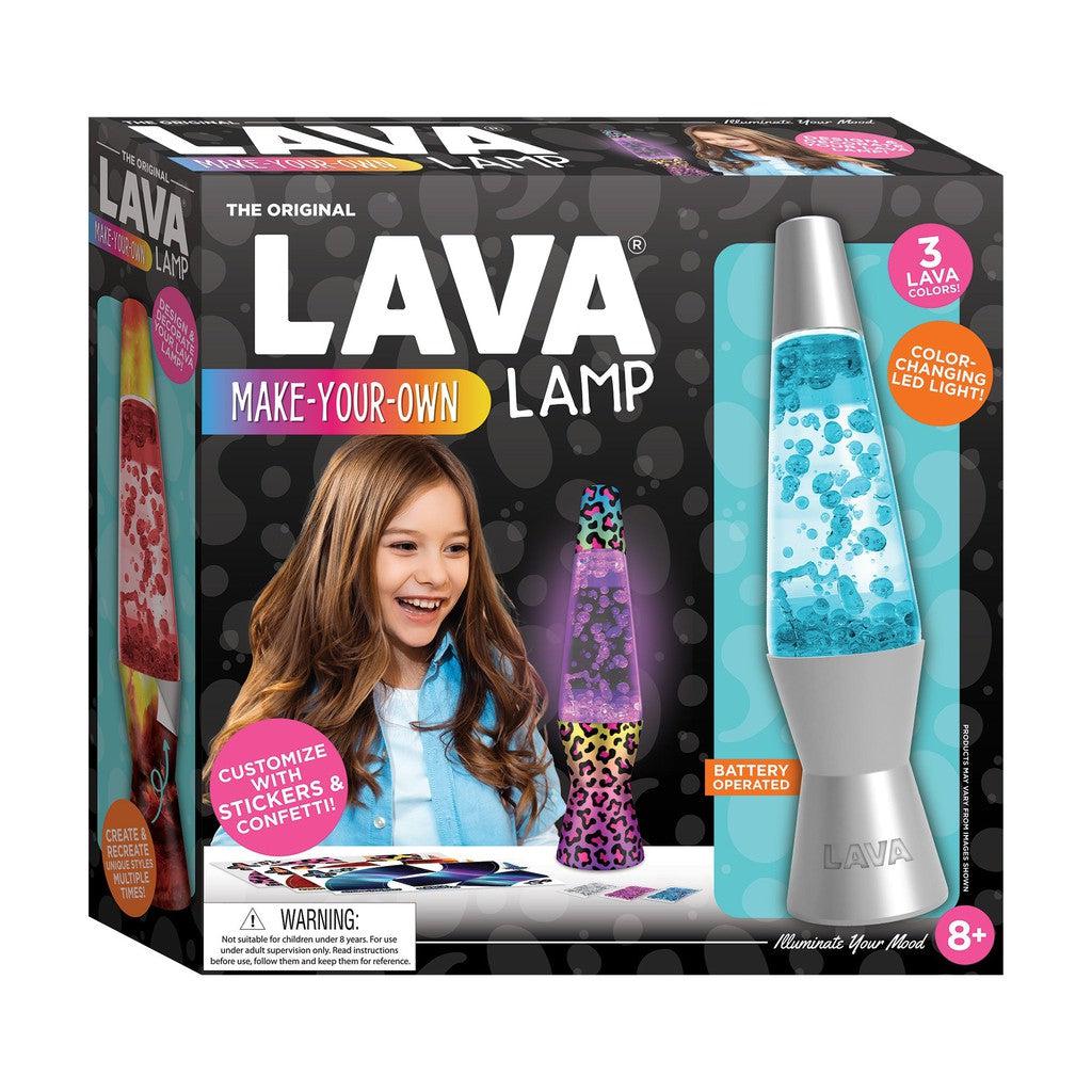 Make Your Own Lava lamp kit, a box that shows a girl decorating and designing her own lava lamp