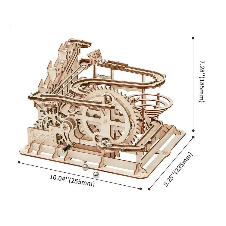 Dimensions of marble run are 10.4 x 9.25 x 7.28 inches