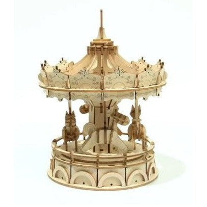 Merry Go Round scale wooden model. There are four horses that encircle the small model