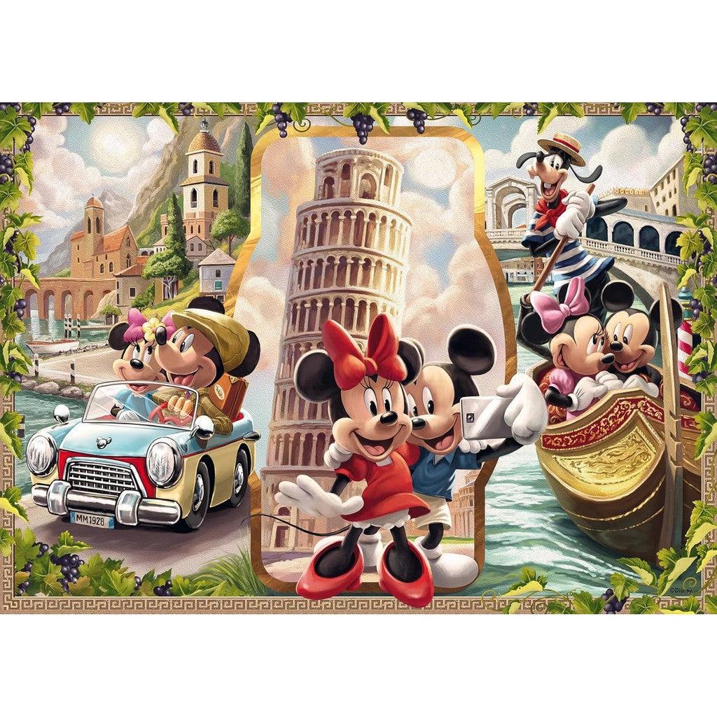 Join Mickey and Minnie on a whimsical sightseeing adventure through Italy in this Ravensburger Disney Vacation. From the Leaning Tower of Pisa to a romantic gondola ride in Venice, this 1000 Piece Jigsaw Puzzle captures the magic and charm of their unforgettable journey!.