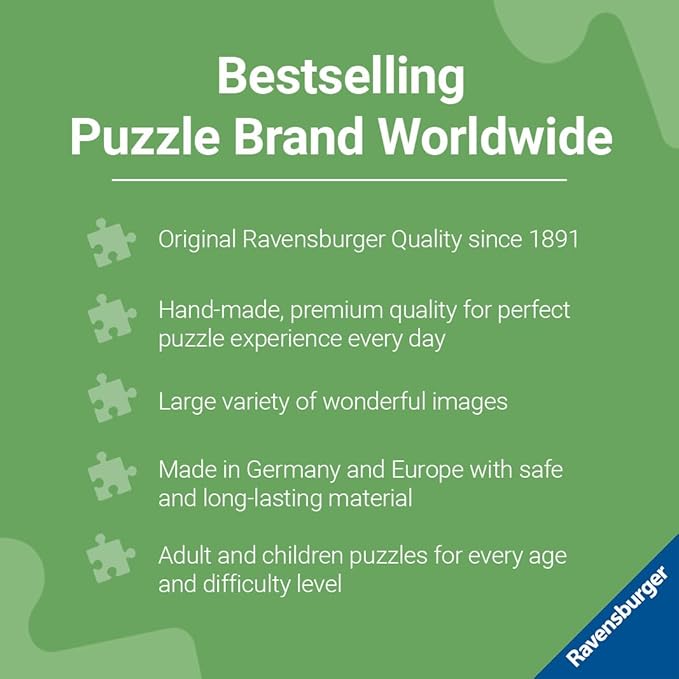 The image showcases a Ravensburger ad emphasizing their status as the "Bestselling Puzzle Brand Worldwide," renowned for their quality, variety, and safety in puzzle production since 1891. Discover the magic of a Ravensburger Disney Vacation with a 1000 piece jigsaw puzzle—an ideal Christmas toy gift.