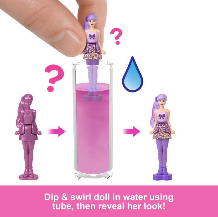 Showing how barbie goes into water and reveals the doll