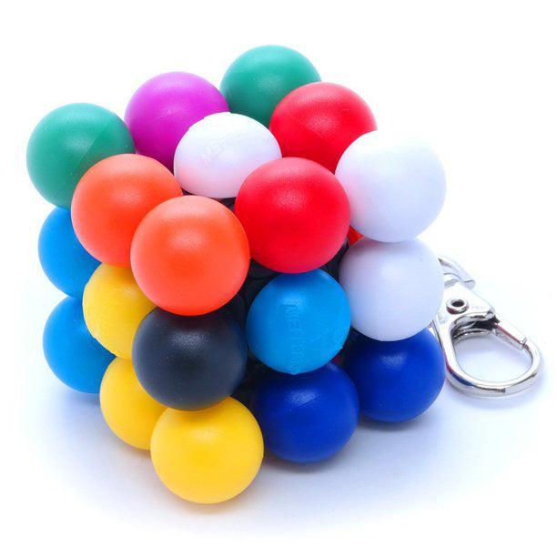 The Mini Molecube is a 3D puzzle keychain made of colorful plastic spheres, artfully arranged in a compact cluster. 