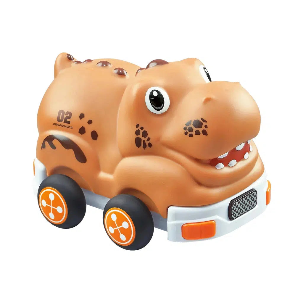 This swappable toy car is designed as a cartoon dinosaur on wheels, featuring large eyes and a smiling mouth. Perfect for 3+ drivers, it promises endless fun with its delightful charm.