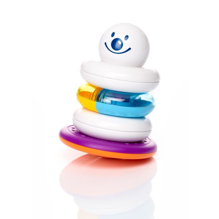 The "My First Stacking Rings" toy is a delightful, colorful stackable set with a smiling face on top.