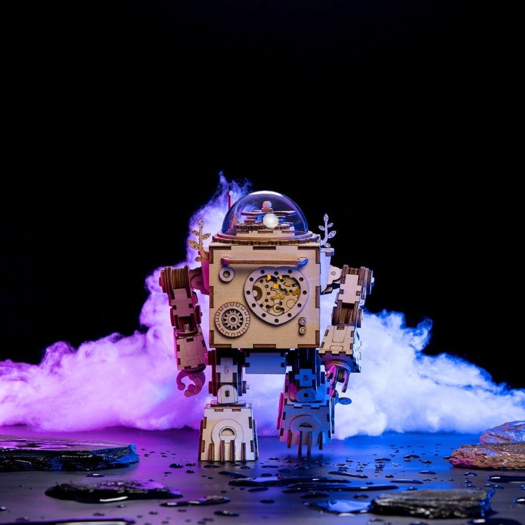 Orpheus robot walking through steam in a dramatic image