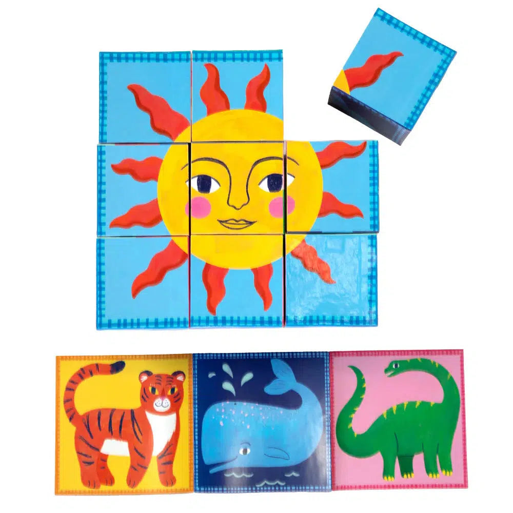 picture blocks of sun, showing four other sides of puzzles