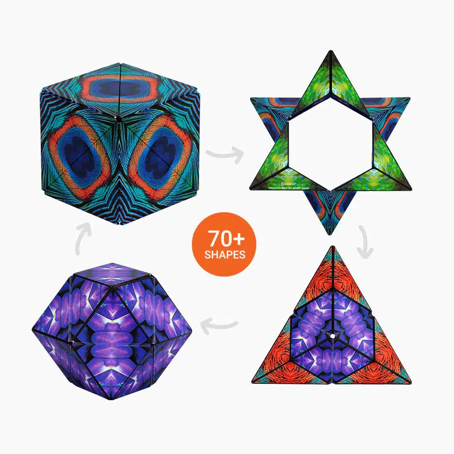 Discover the magic of Shashibo as it transforms into over 70 colorful geometric shapes, including an icosahedron, star, and tetrahedron. Enhanced by rare earth magnets, these captivating forms will keep you endlessly entertained.