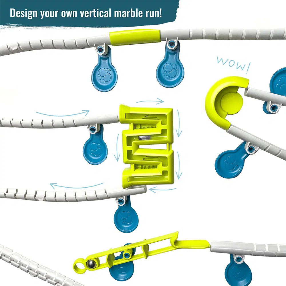 Marble run tracks running to a zigzag piece