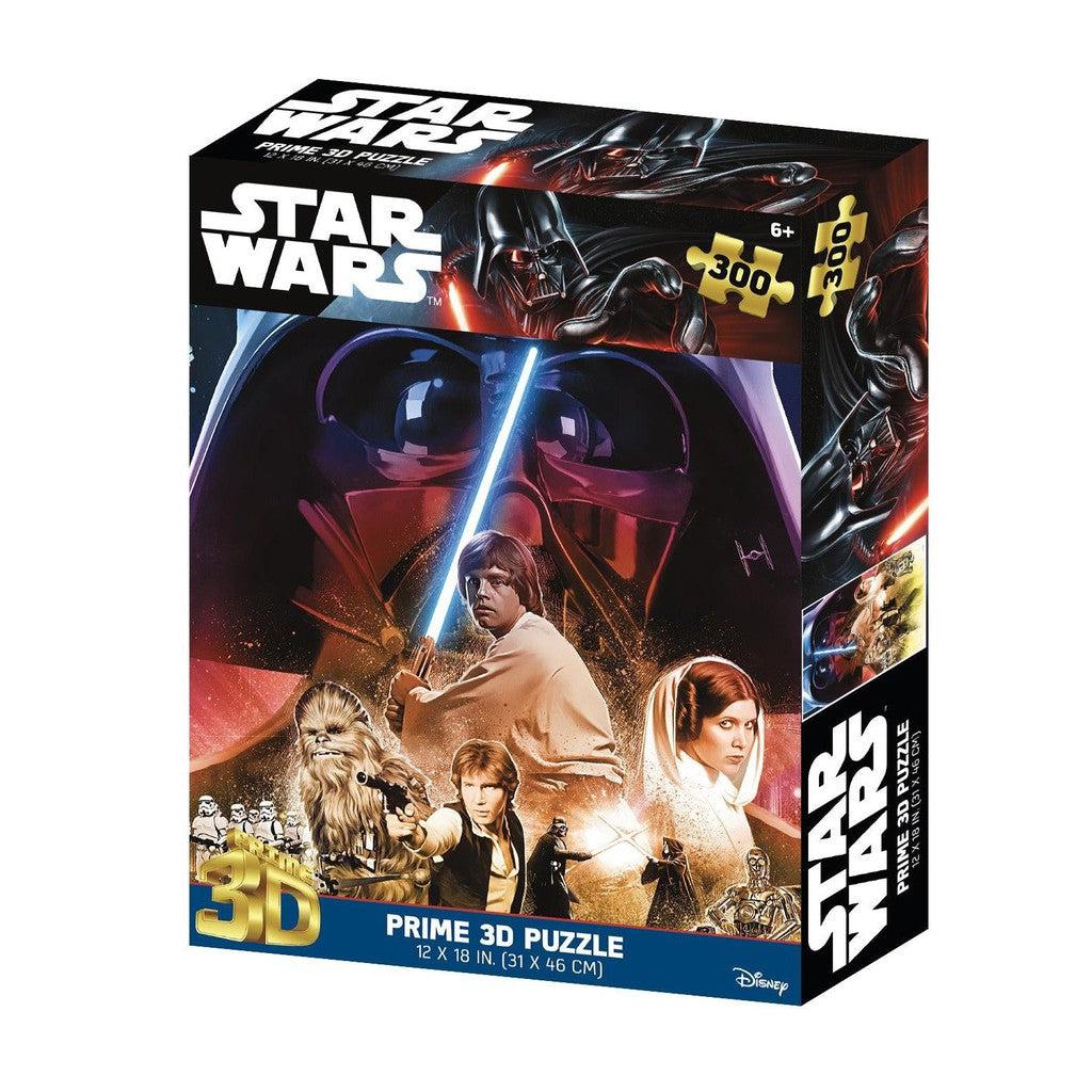 Discover the Star Wars 300-piece 3D puzzle box by Prime 3D Ltd, showcasing iconic characters and scenes from the legendary series